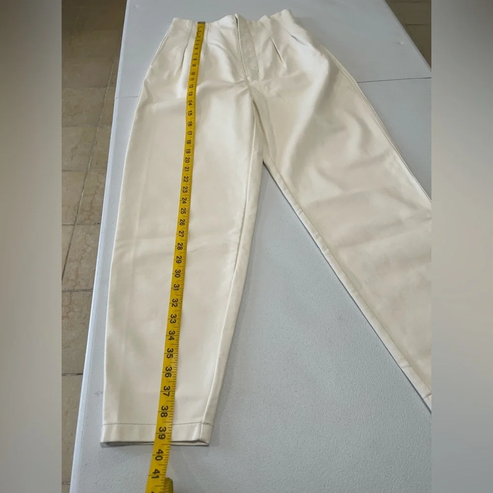 Free People Cream High-Waisted Trousers faux leather Sz 4 - Picture 4 of 9